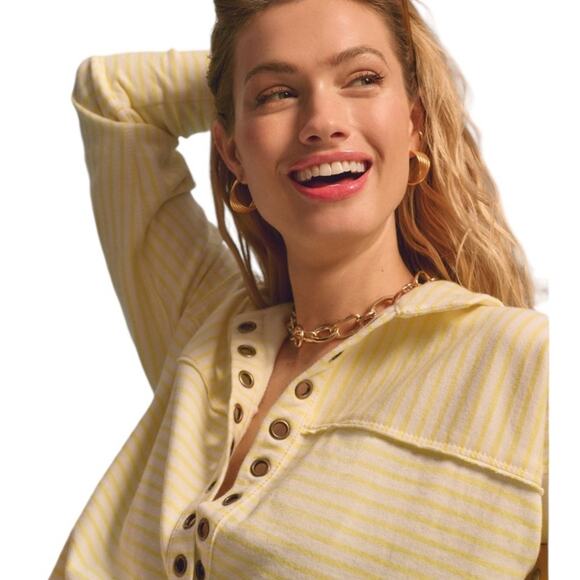 Pilcro Anthropologie Spliced Henley Top Ivory / Oxalis Tint, size M - Picture 9 of 11